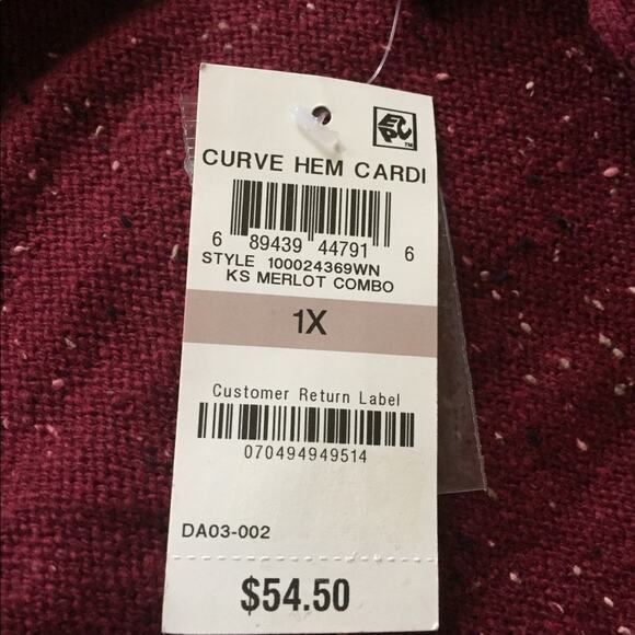 Karen Scott Sweater Burgundy Marled Cardigan-1X - Picture 3 of 3